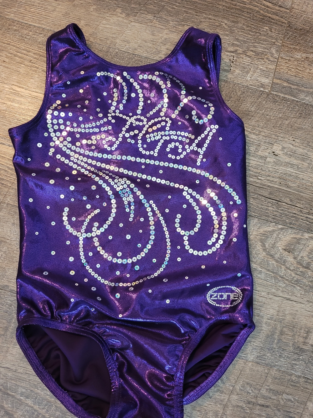 Girls Royal Purple Sequin Zone Gymnastic Leotard Size YM Performance Costume